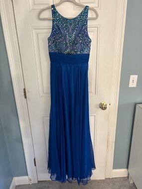 Aria Blue Beaded Prom Gown - Size 4 - Worn Once, Unaltered